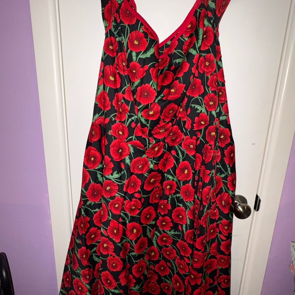 HELL BUNNY Floral Red and Green Pin Up Dress